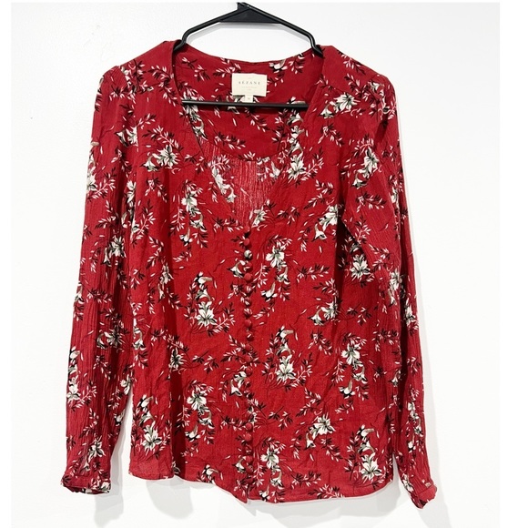 Sezane Red Floral Blouse - Picture 1 of 6